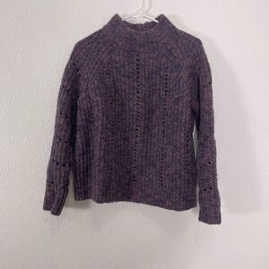 Madewell Purple and Pink Wool Blend Crewneck Pullover Sweater